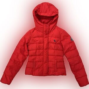 Abercrombie & Fitch Red Hooded Puffer Jacket Women's Medium